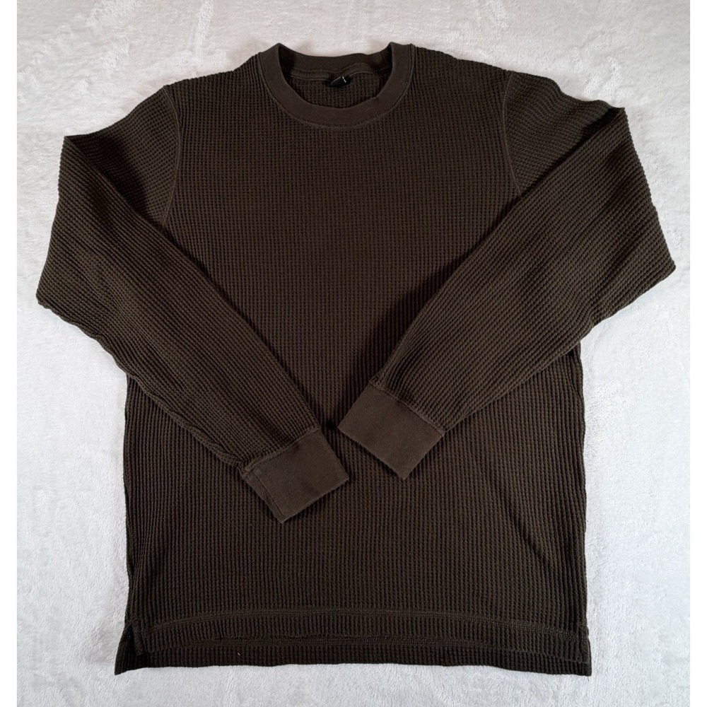 Uniqlo Shirt Men's Sz S Brown Crew Neck Long-Sleeve Waffle Texture